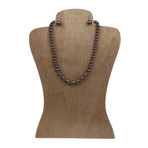 Brown Faux Pearl Necklace & Earrings Set